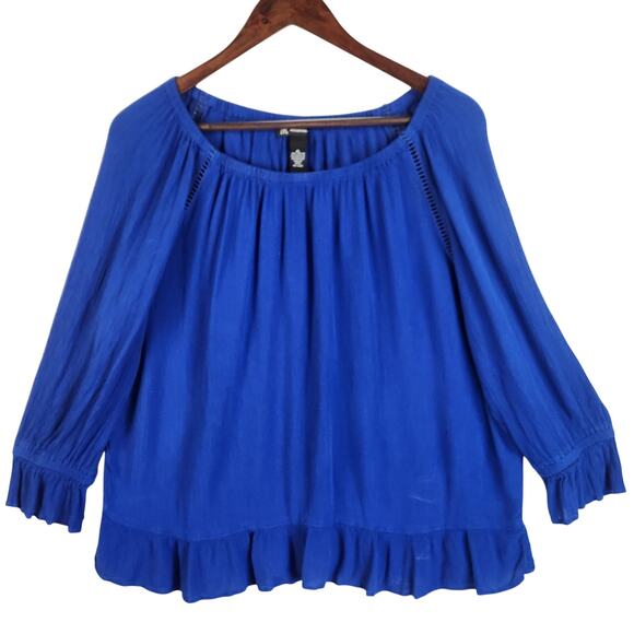 INC International Concepts Women’s Peasant Blouse XL Blue Relaxed Fit EUC - Picture 2 of 14